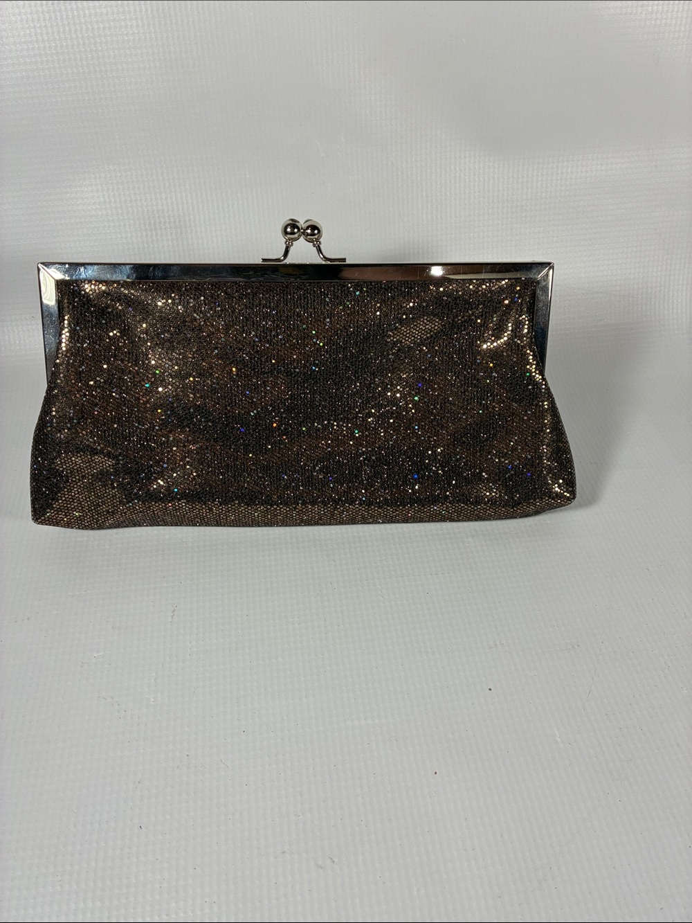 Cookie Lee Bronze Glitter Frame Clasp Clutch